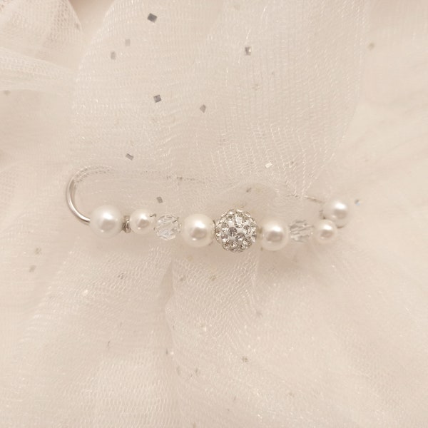 Attache traine perles- Attache-traine blanc et boule strass, robe de mariée cadeau de mariage broche mariée