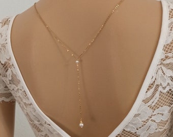 necklace back wedding chain beads Anny necklace wedding pearl ivory white necklace dress unlettered back bridal gift