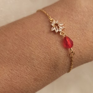 Pulsera de boda de acero dorado con circonita roja, joyería nupcial, pulsera de boda de pedrería, regalo de dama de honor, joyería de boda, regalo de testigo imagen 5