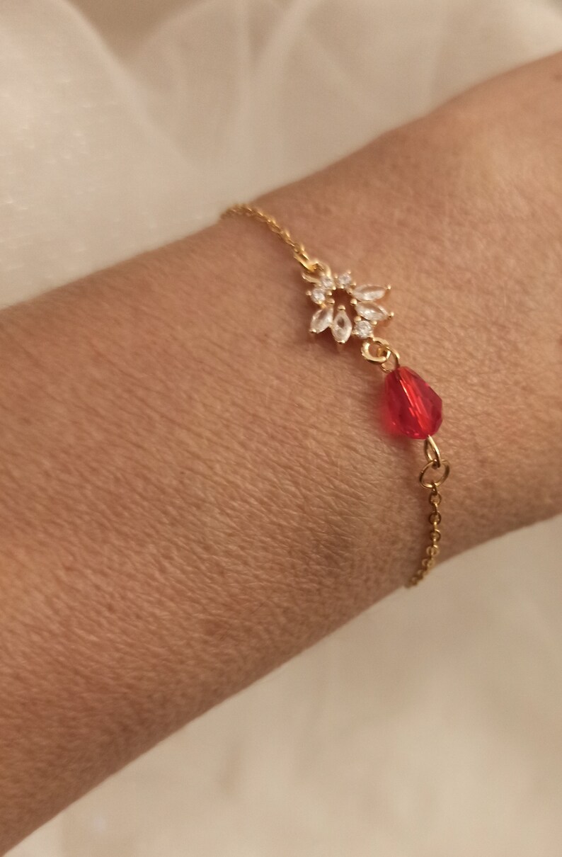 Pulsera de boda de acero dorado con circonita roja, joyería nupcial, pulsera de boda de pedrería, regalo de dama de honor, joyería de boda, regalo de testigo imagen 5