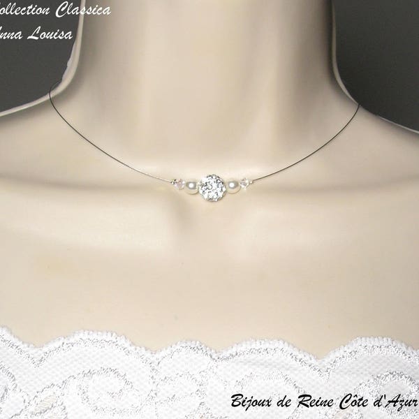 Collier mariage perles collier blanc - Collection Classica - Collier Anna  Louisa - collier Strass SOIREE MARIAGE