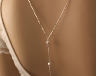 collier de dos acier inoxydable  mariage ivoire blanc argenté ou or,  collier bijou de dos  Ivanka,  collier chaine perles, collier dos nu