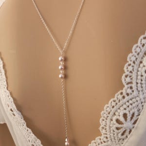 Pearl crystal wedding back necklace, Madeleine light pink back necklace, pearl bridal backless necklace, wedding gift
