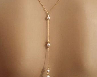 bridal back necklace, white gold wedding necklace, back jewel necklace, Classica Cristina Collection, bridal necklace, chain necklace
