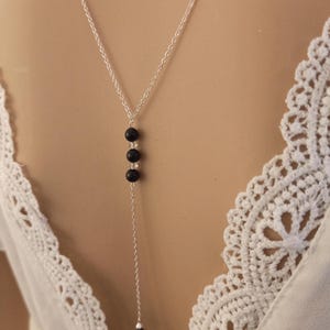 Crystal pearl wedding back necklace, Madeleine black crystal back necklace, black pearl bridal backless necklace, wedding gift