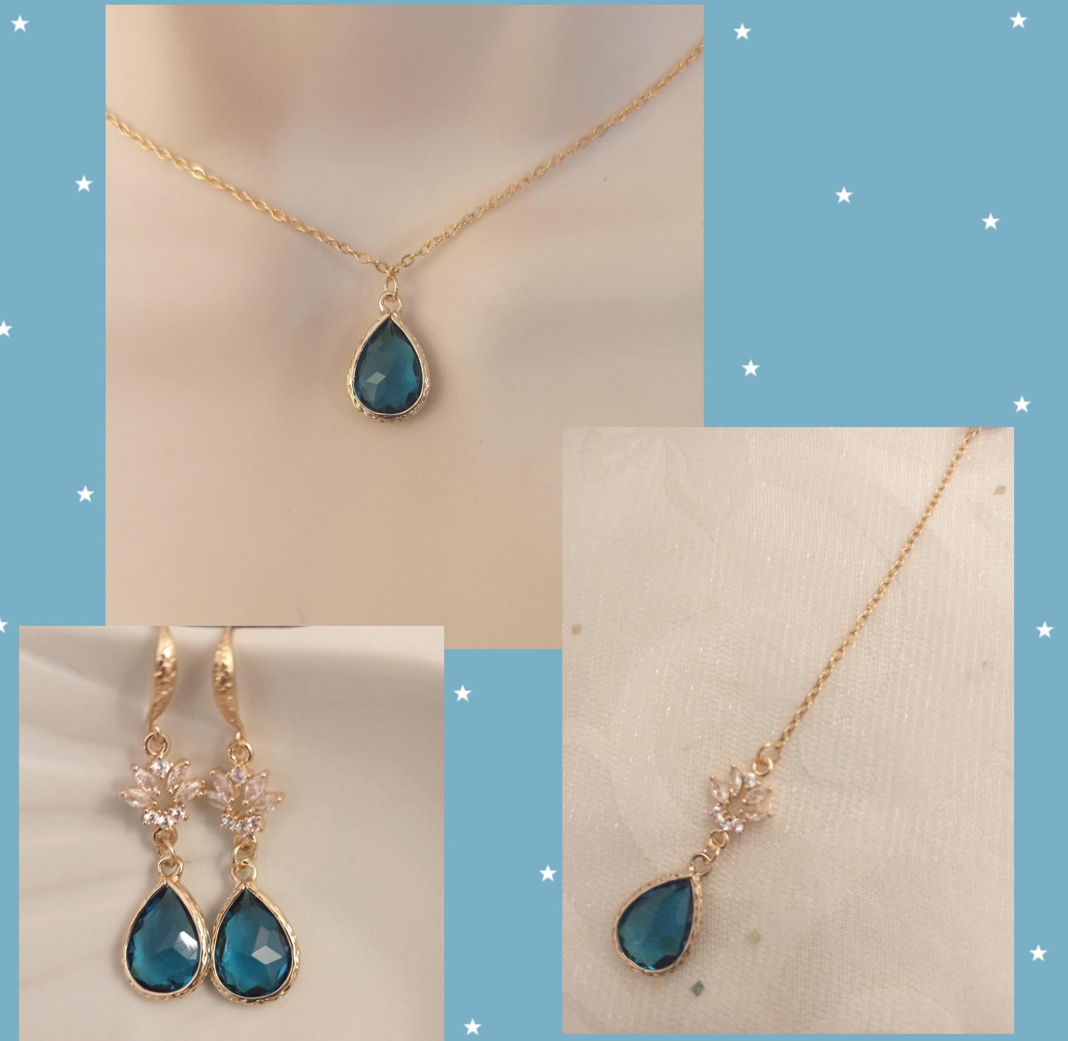 Cyntia wedding necklace drop zircon and gold, stainless steel wedding back jewelry necklace and earrings set, back necklace