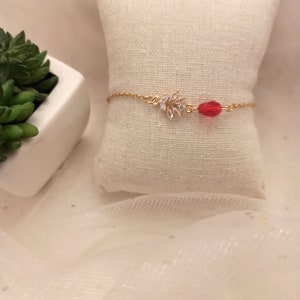 Pulsera de boda de acero dorado con circonita roja, joyería nupcial, pulsera de boda de pedrería, regalo de dama de honor, joyería de boda, regalo de testigo imagen 2