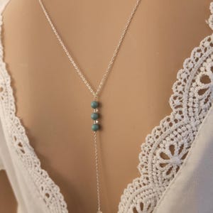 Crystal pearl wedding back necklace, Madeleine jade green back necklace, green pearl bridal backless necklace, wedding gift
