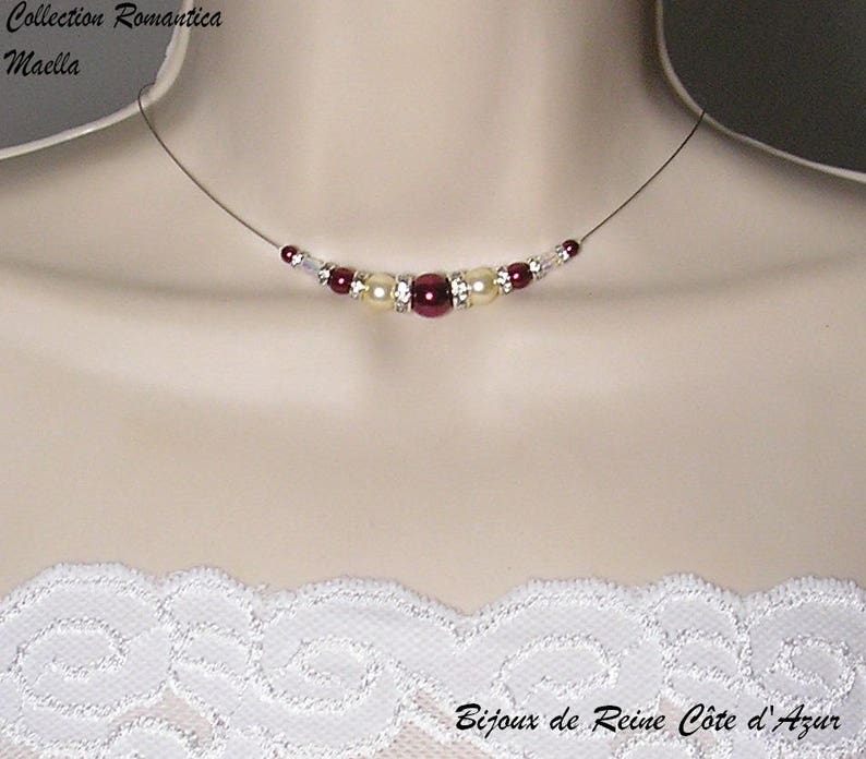 Parure mariage strass Maella parure mariage bordeaux ivoire collier mariage bordeaux ivoire et boucles Collection Romantica image 5