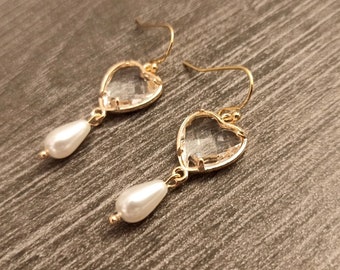 Boucles d'oreilles mariage coeur goutte blanc, boucles d'oreilles pendantes, boucles d'oreilles mariée, boucles d'oreilles longues, cadeau