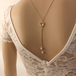 Back necklace bridal ivory gold jewel back Lovina necklace steel and pearl pearls gift idea wedding necklace steel necklace