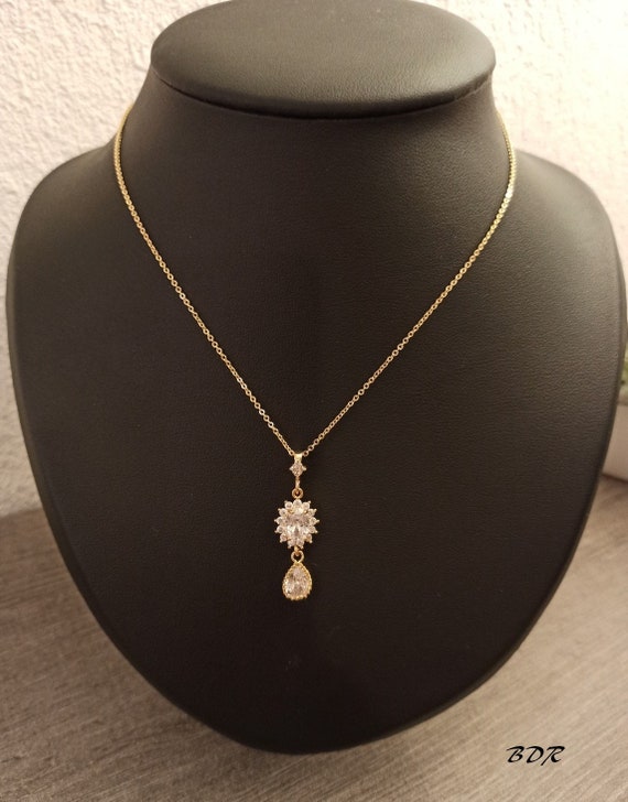 Zircon and Gold Bridal Necklace Gold Chain Necklace Women s Gift Bridesmaid Gift Bridal Jewelry Zircon Necklace Bridal Necklace Etsy UK