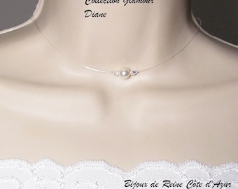 collier mariage Swarovski - collier fil nylon Swarovski - Collection Glamour - collier Swarovski blanc cristal  - Collier Diane