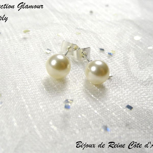 Puces Swarovski ivoire- boucles nacrées Swarovski - Collection Glamour - Boucles mariage 1 perle, boucles mariage Swarovski, boucles