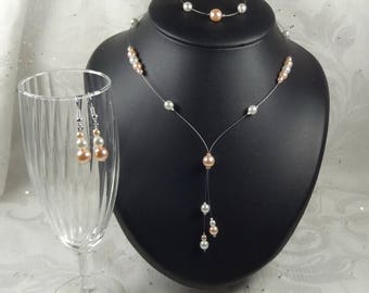 Wedding set 3 pieces - Collection Classica -Necklace bracelet Cristelina- WEDDING EVENING - wedding necklace pearls pink white