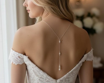 bridal back necklace wedding necklace ivory silver Cristina bridal necklace back chain necklace ivory white silver