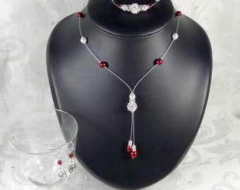 Bruiloft set kralen strass wit rood 3 stuks - Collectie Romantica - Cathiana - BRUILOFT - Bruiloft set rood wit, bruid ketting