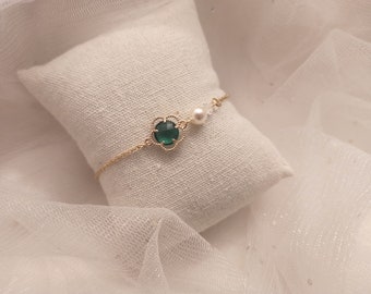 Wedding bracelet stainless steel gold crystal emerald ivory, bridal jewelry, wedding bracelet emerald green beads wedding gift
