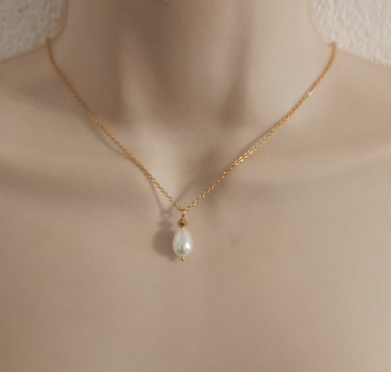 Collier chaine mariage goutte nacrée, collier mariage chaine blanc ivoire, cadeau demoiselle d'honneur, collier témoin,collier perle acier image 6