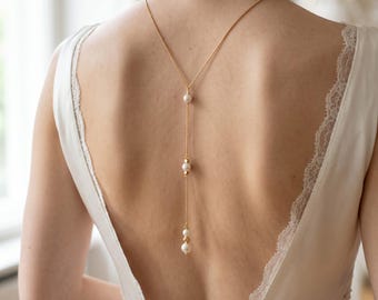 collier de dos mariée, collier mariage blanc or,  collier bijou de dos, Collier mariée Cristina,  collier de mariée, collier chaîne perles