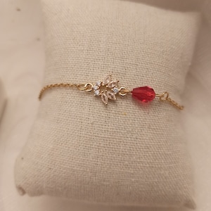 Pulsera de boda de acero dorado con circonita roja, joyería nupcial, pulsera de boda de pedrería, regalo de dama de honor, joyería de boda, regalo de testigo imagen 1