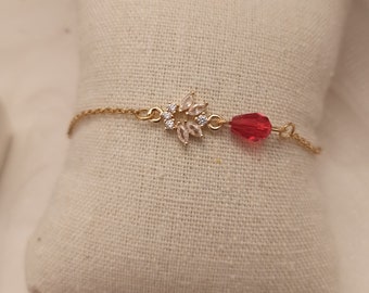 Pulsera de boda de acero dorado con circonita roja, joyería nupcial, pulsera de boda de pedrería, regalo de dama de honor, joyería de boda, regalo de testigo