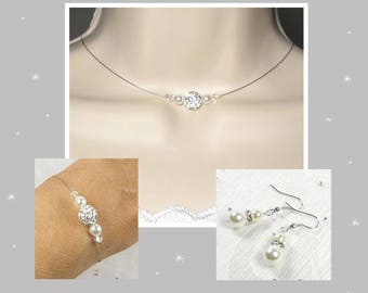 Wedding set evening 3 pieces - Collection Classica Anna Louisa - necklace Rhinestone jewel back SOIREE WEDDING, married necklace, jewelry set