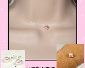 Parure mariage Swarovski parure mariage rose clair - Collection Glamour Simply- parure mariage fil nylon 1 perle  rose, parure blush pink