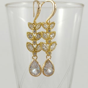 orecchini da sposa in zircone e oro, regalo per lei, orecchini da sposa, gioielli da sposa, orecchini pendenti da regalo