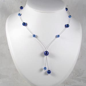 Wedding set 3 pieces pearls, dark royal blue and blue wedding set Collection Classica Marina necklace image 3