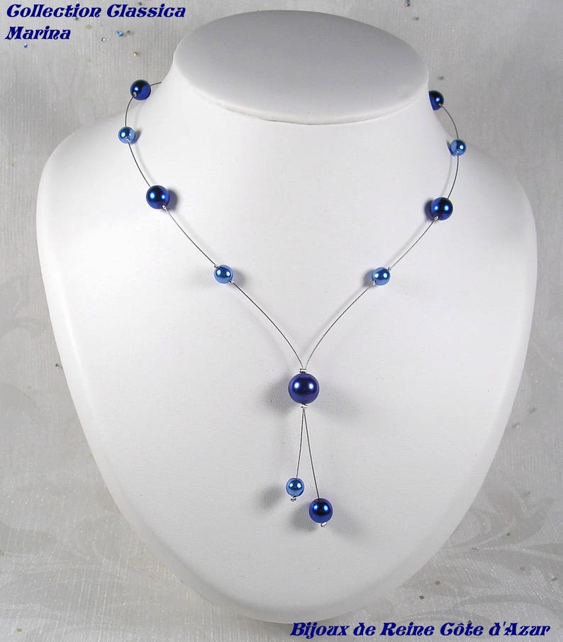 Wedding set 3 pieces pearls, dark royal blue and blue wedding set Collection Classica Marina necklace image 3