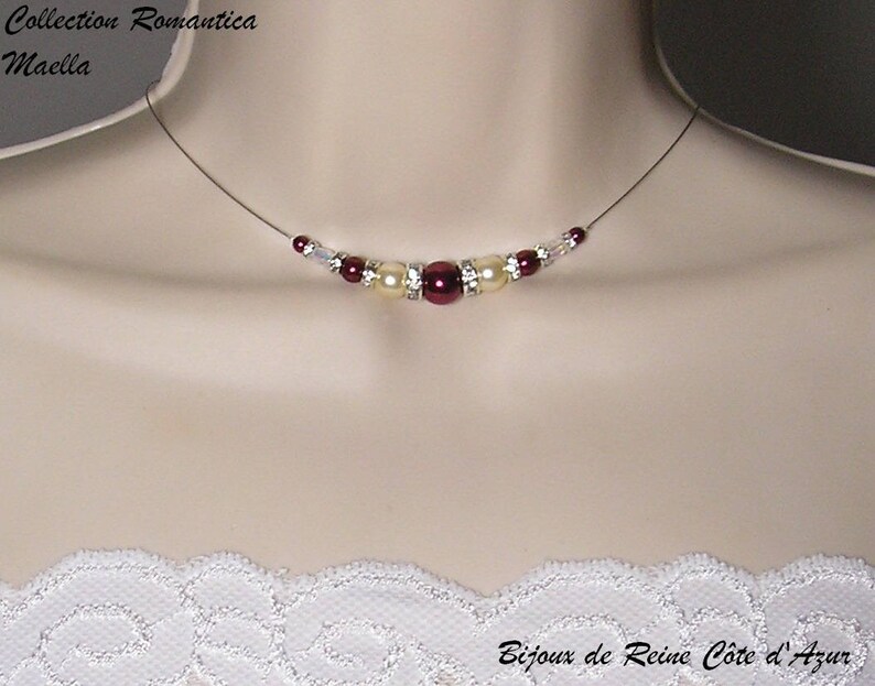 Parure mariage strass Maella parure mariage bordeaux ivoire collier mariage bordeaux ivoire et boucles Collection Romantica image 4