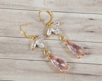 Zircon and gold wedding earrings, gift for her, bridal earrings, bridal jewelry, zircon and gold earrings