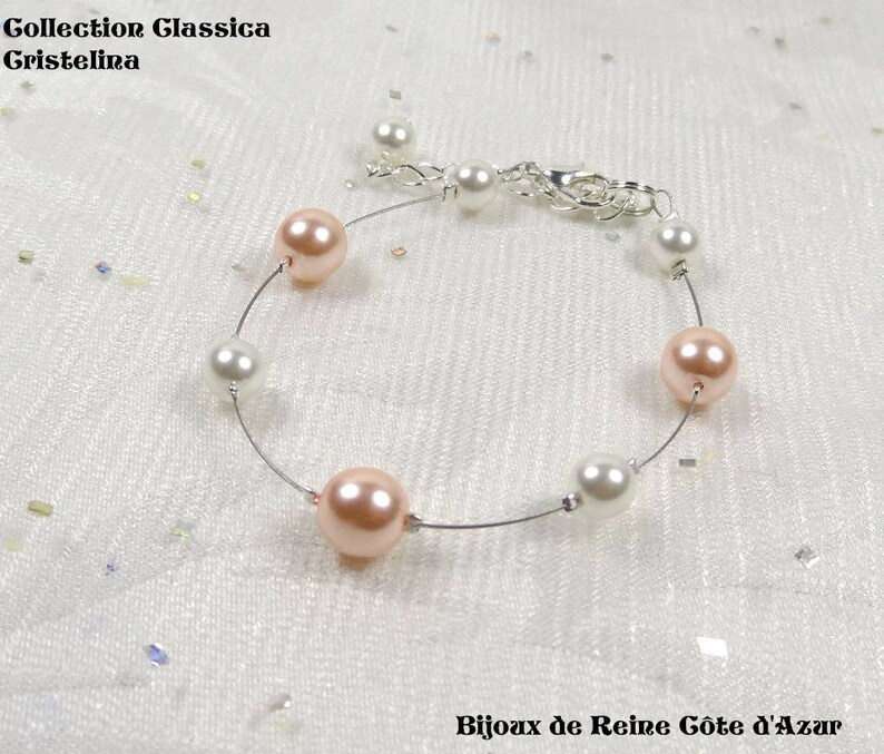 Parure mariage 3 pièces Collection Classica Collier bracelet Cristelina MARIAGE SOIREE collier mariage perles blanc rose image 3