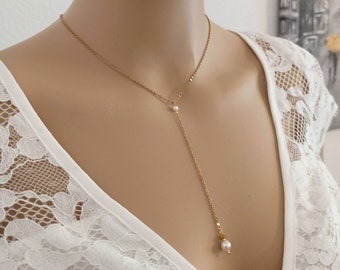 collier mariage perles chaine acier Nancy  cadeau mariage collier femme acier et perles collier en Y