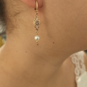 Strass-Hochzeitsohrringe, Mini-Perlen-Hochzeitsohrringe, Cléa-Ohrhänger, Hochzeitsgeschenk, Brautjungfern