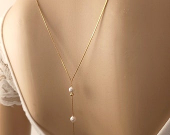 Collier de dos mariée, collier mariage blanc doré,  collier bijou de dos,  Ivanka,  collier de mariée, collier chaine mariage, mariage