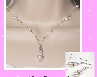 Parure mariage Swarovski - Collection Glamour - Collier Kelly  et boucles- MARIAGE CEREMONIE Bijoux mariage, parure perles, mariée, mariage