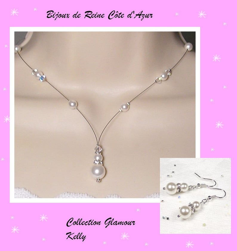 Parure mariage Swarovski Collection Glamour Collier Kelly et boucles MARIAGE CEREMONIE Bijoux mariage, parure perles, mariée, mariage image 1