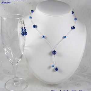 Wedding set 3 pieces pearls, dark royal blue and blue wedding set Collection Classica Marina necklace image 4