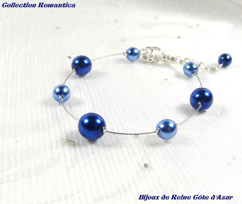 Wedding set 3 pieces pearls, dark royal blue and blue wedding set Collection Classica Marina necklace image 2