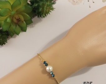 Bracelet mariage Swarovski, bracelet mariage blanc bleu foncé, bracelet fin mariage, bracelet chaine  Collection Glamour y- bracelet simple