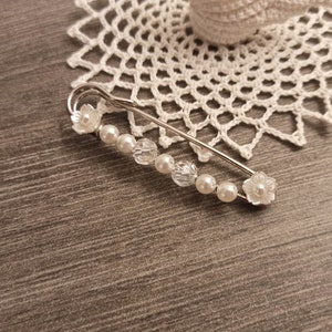 Wedding dress train attachment crystal and pearly pearls brooch for wedding dress wedding gift medium size train attachment