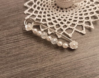 Wedding dress train attachment crystal and pearly pearls brooch for wedding dress wedding gift medium size train attachment