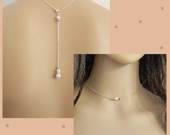 Erina wedding back necklace, back jewel, back jewelry necklace, chain wedding necklace, wedding back necklace, bridal necklace, steel