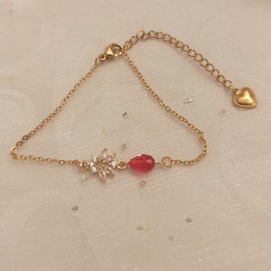 Pulsera de boda de acero dorado con circonita roja, joyería nupcial, pulsera de boda de pedrería, regalo de dama de honor, joyería de boda, regalo de testigo imagen 3