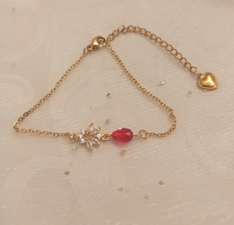 Pulsera de boda de acero dorado con circonita roja, joyería nupcial, pulsera de boda de pedrería, regalo de dama de honor, joyería de boda, regalo de testigo imagen 3