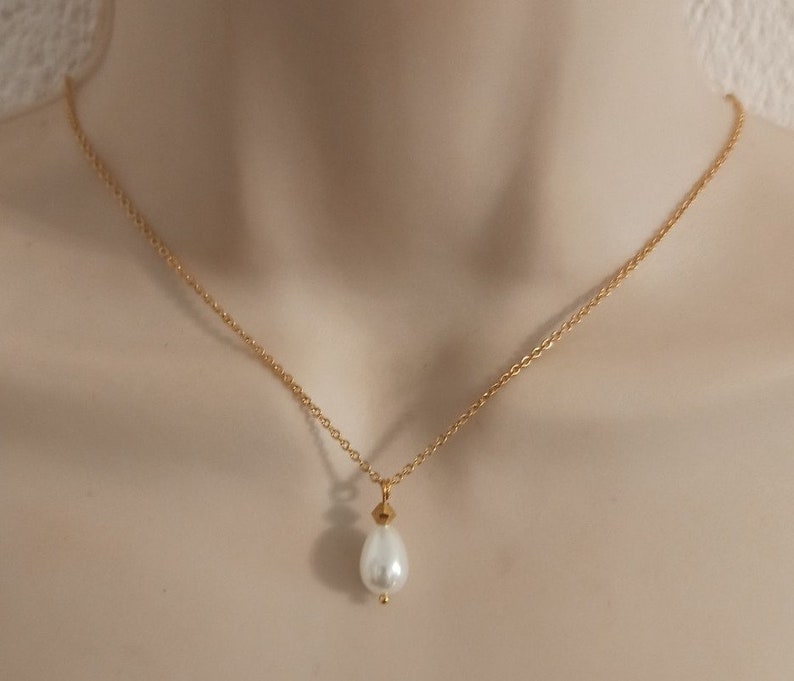 Collier chaine mariage goutte nacrée, collier mariage chaine blanc ivoire, cadeau demoiselle d'honneur, collier témoin,collier perle acier image 4