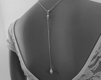 Dina steel chain pearly pearl back jewel silver chain and white drop back jewel