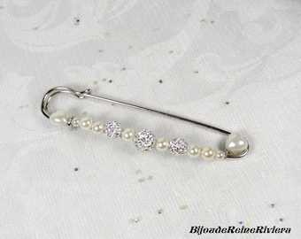 Pearl train fastener- Romantica Catalina Collection -Light ivory train clip and rhinestone ball, wedding dress